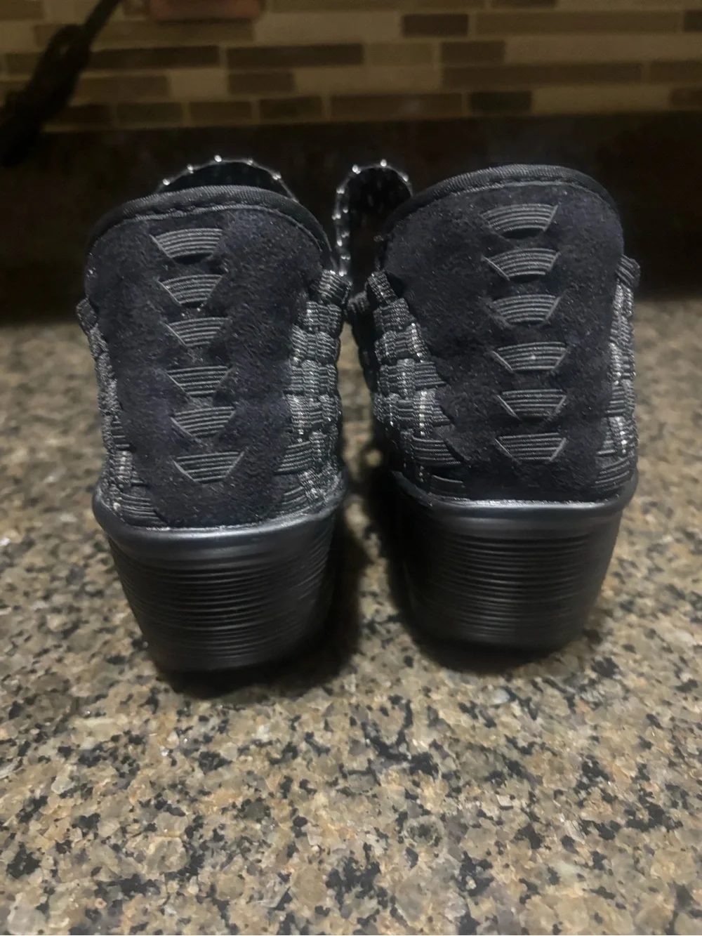 bernie mev. Black Woven Elastic Platform Espadrilles